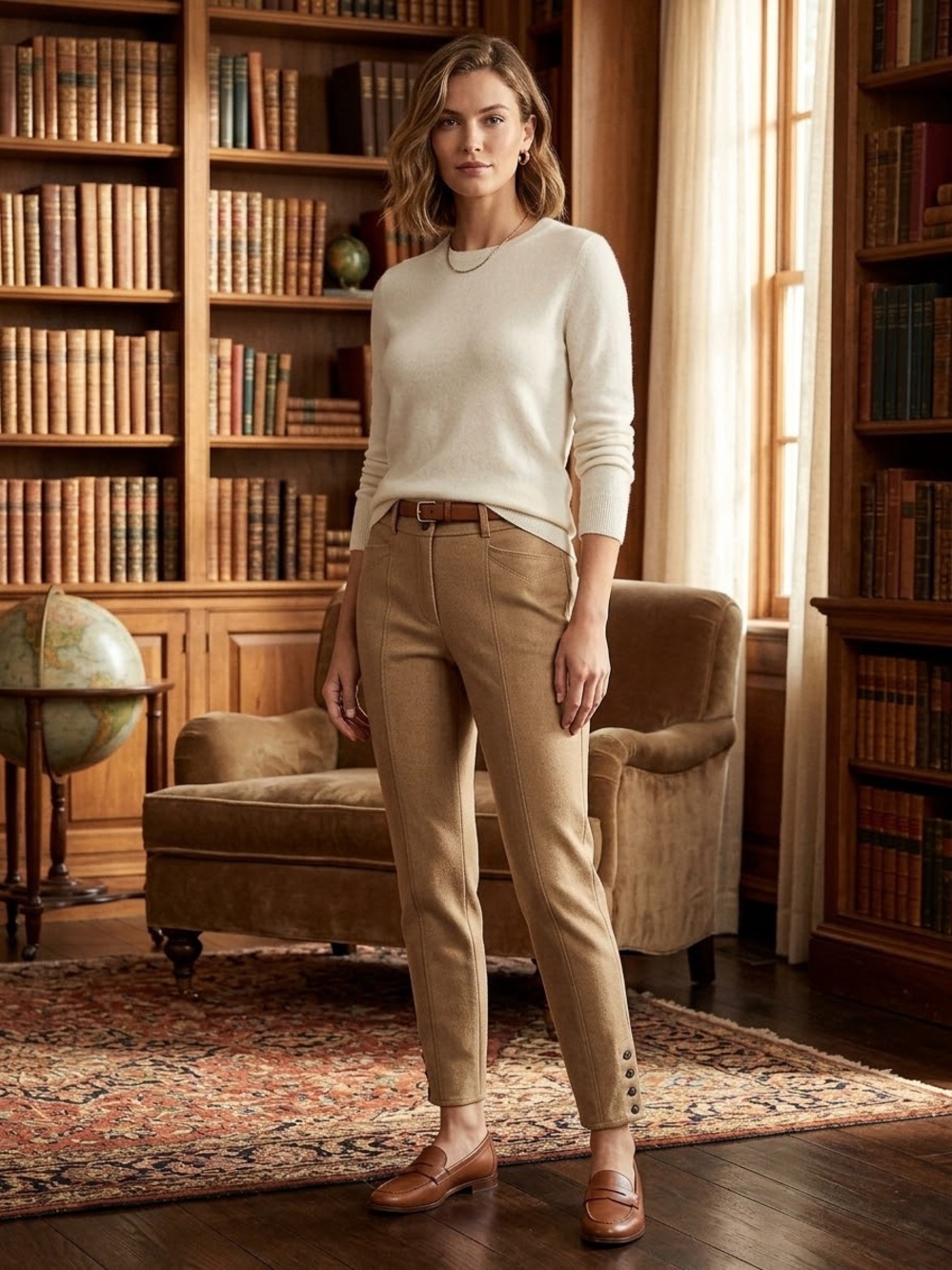 Ralph Lauren Tan Ankle Button-Cuff Pants